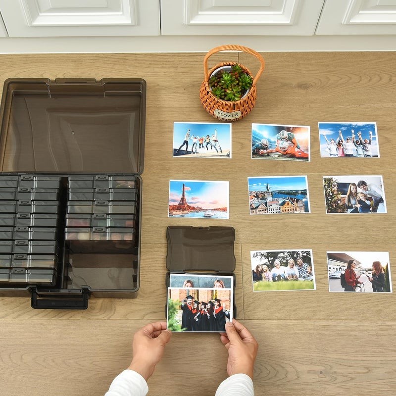 Haundry Photo Storage Box with 16 Inner 4" x 6" Photo Case, Portable Storage Organizer with Handle Craft Keeper for Picture, Stickers, Stamps, Screws, Hair Clips, Black - Image 4